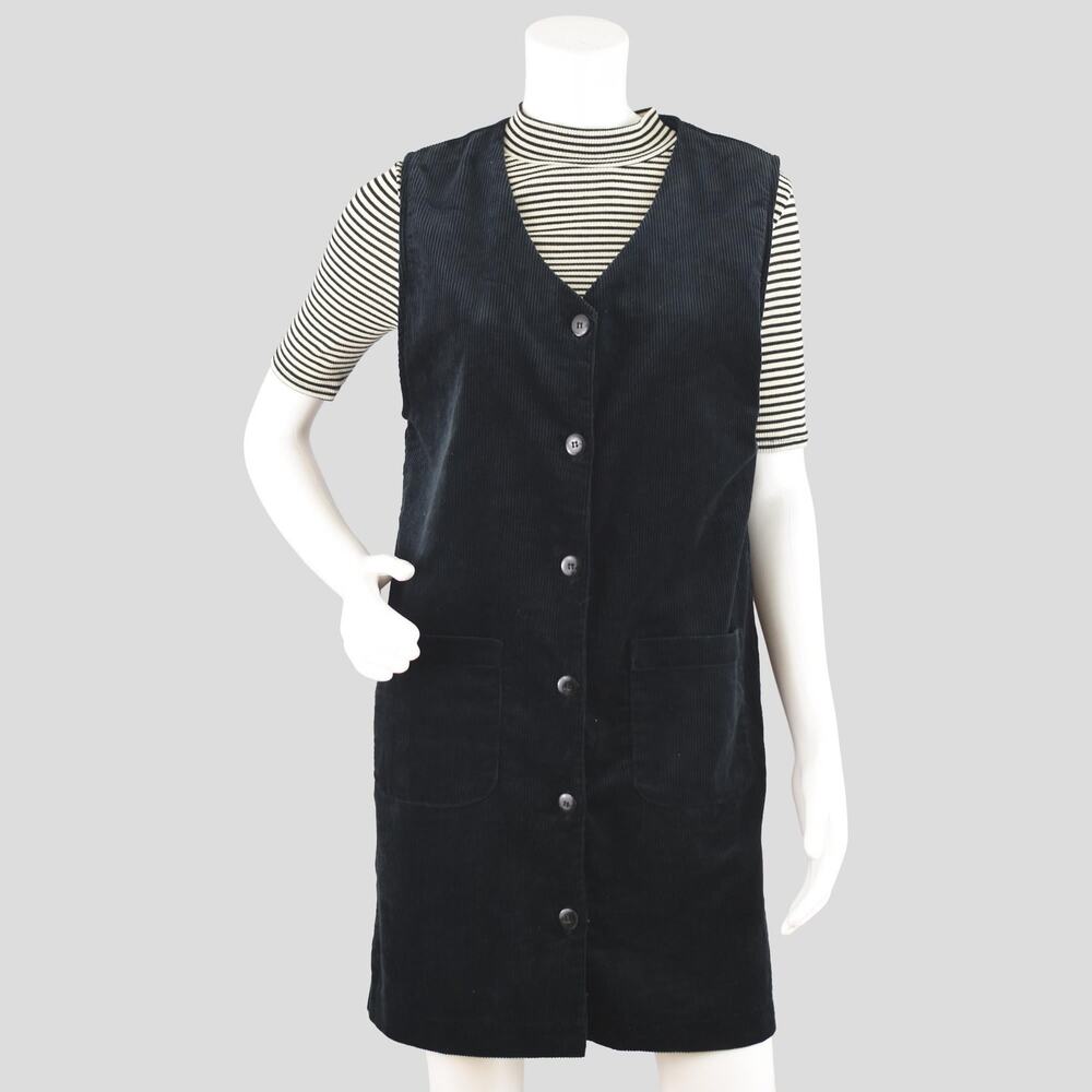 Vintage Black Corduroy Pinafore Jumper Dress, Jantzen NWT, Women's Petite Small